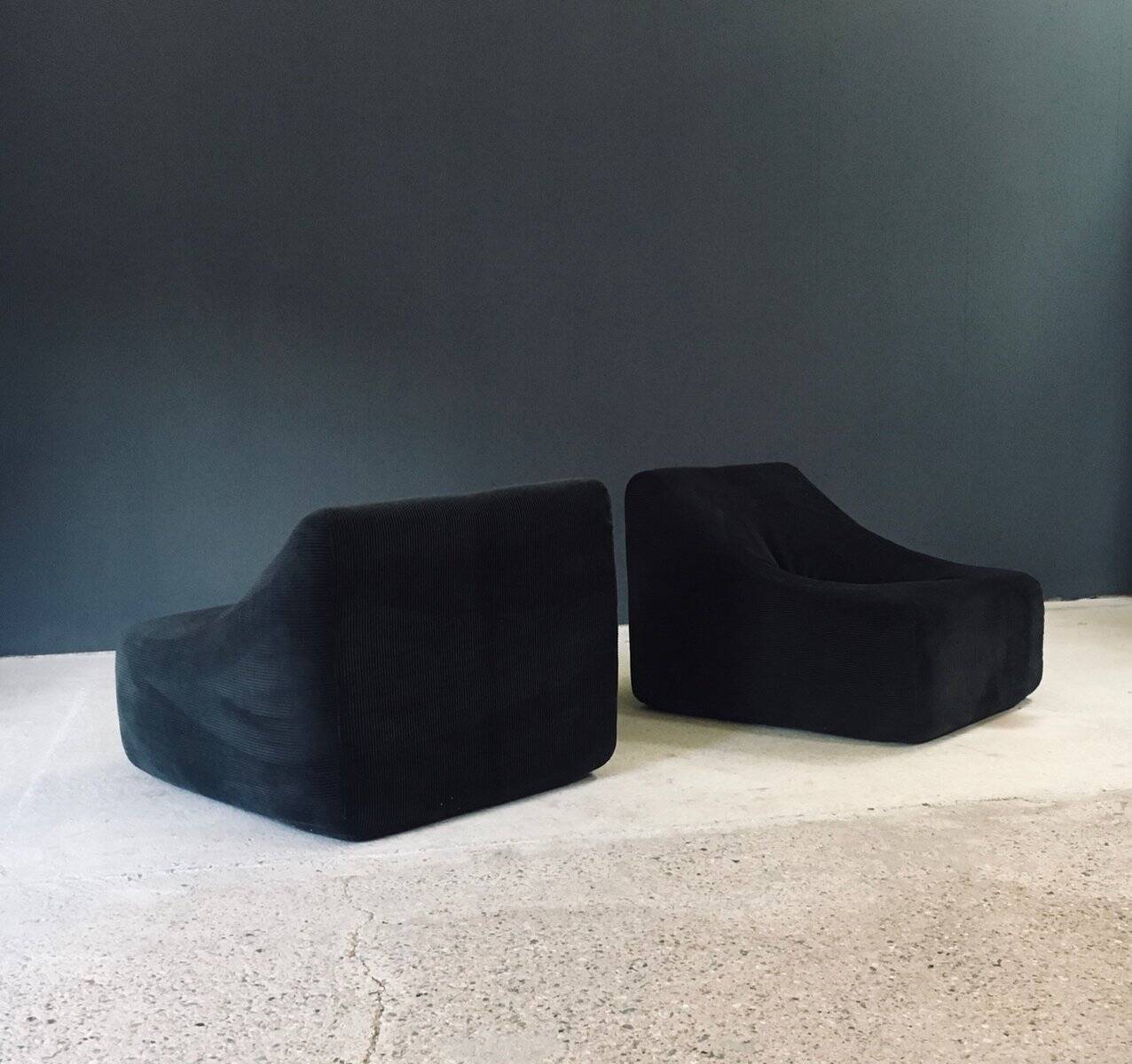 Mid-Century Modern French Corduroy Lounge Chairs, 1970s, Set of 2