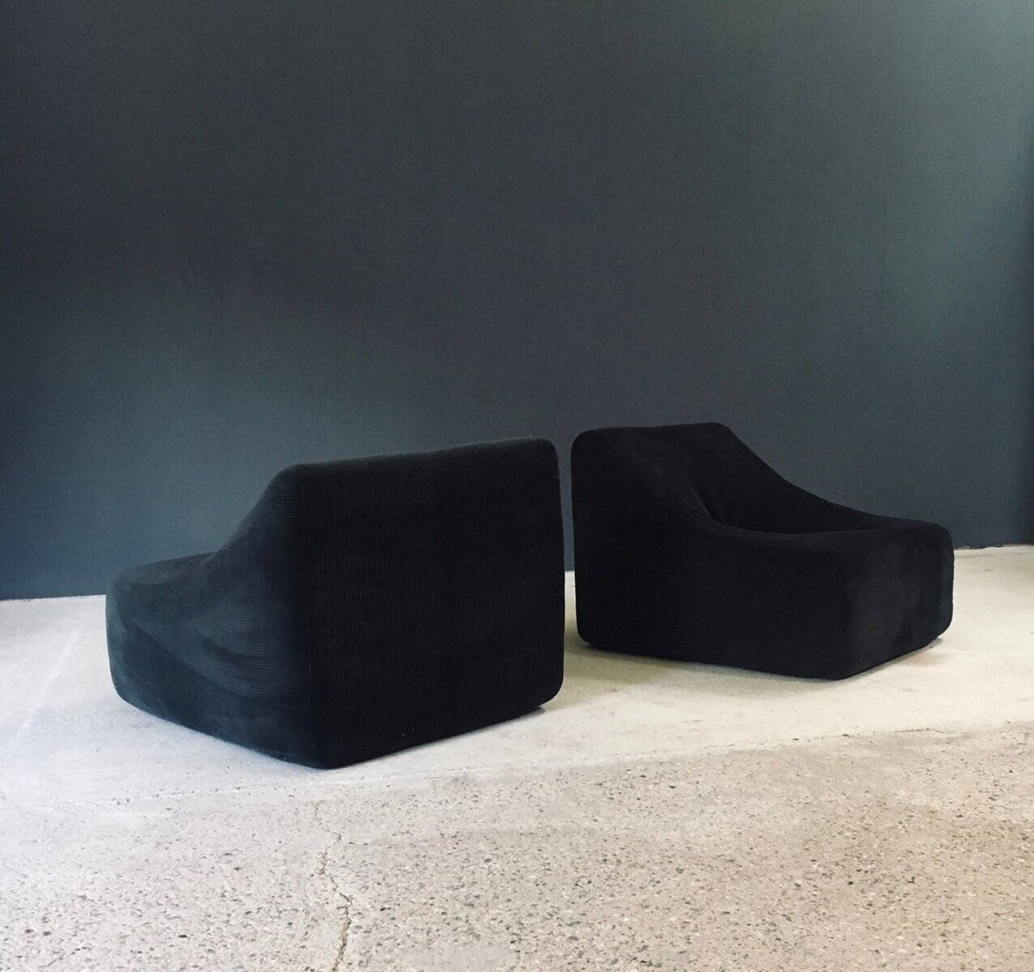 Mid-Century Modern French Corduroy Lounge Chairs, 1970s, Set of 2