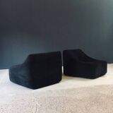 Mid-Century Modern French Corduroy Lounge Chairs, 1970s, Set of 2