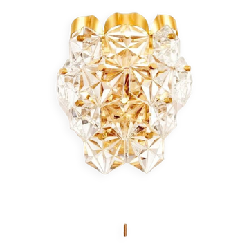 Faceted Crystal Glass & Gilded Brass Wall Light from Kinkeldey, Germany, 1970s