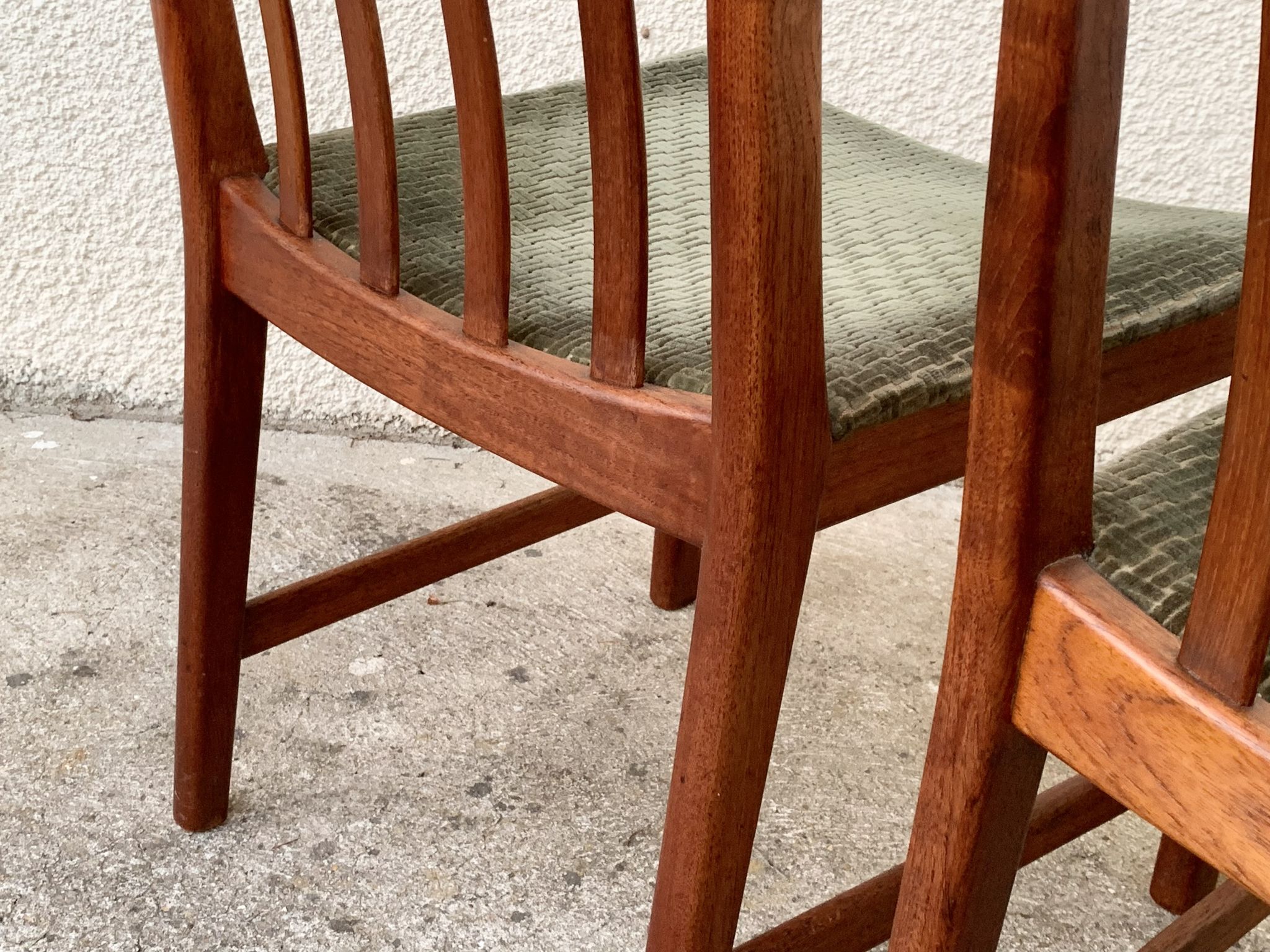 Pair of Scandinavian teak and velvet chairs from the 1960s.