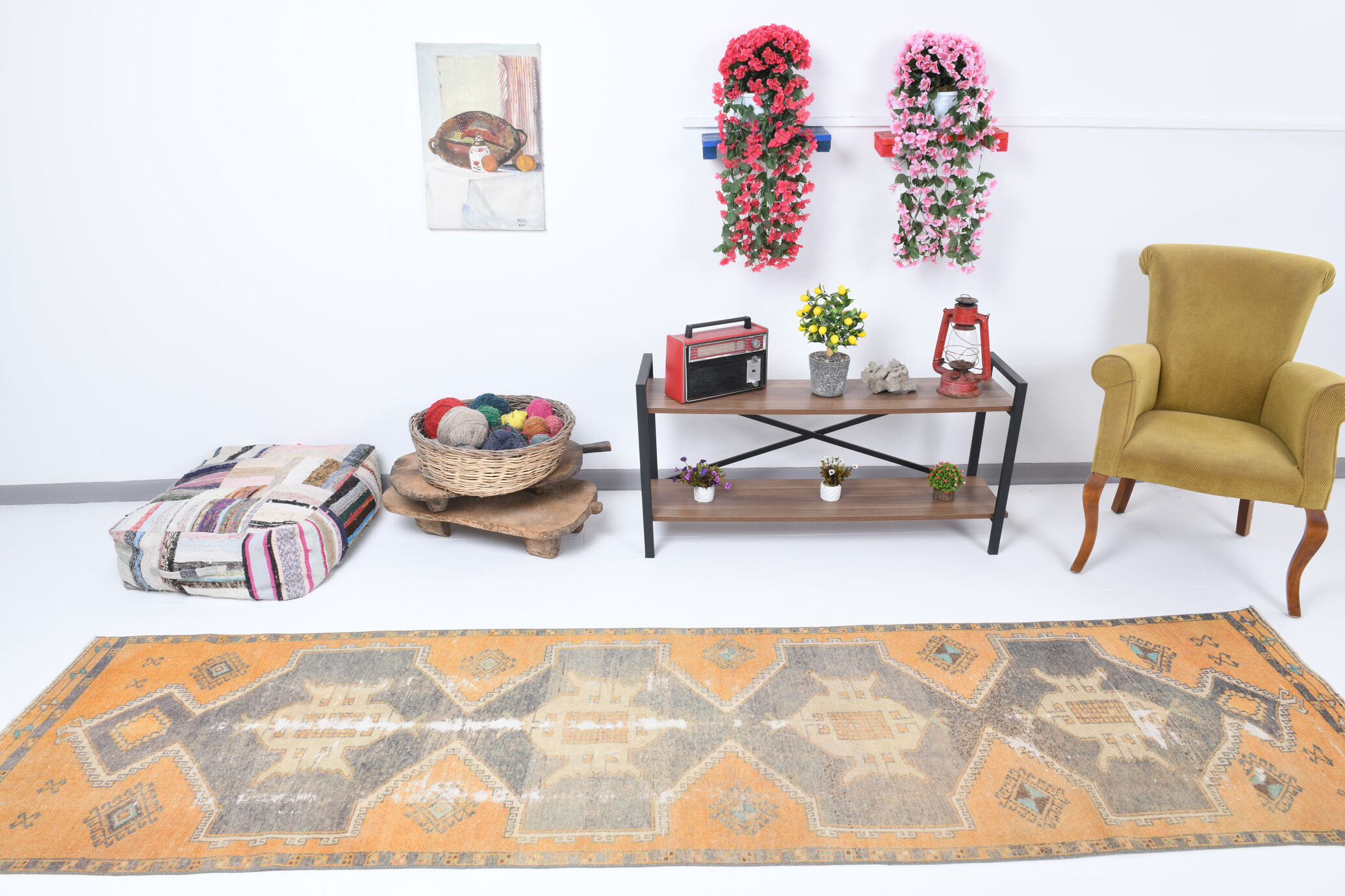 3x11 orange vintage runner rug, 88x341cm