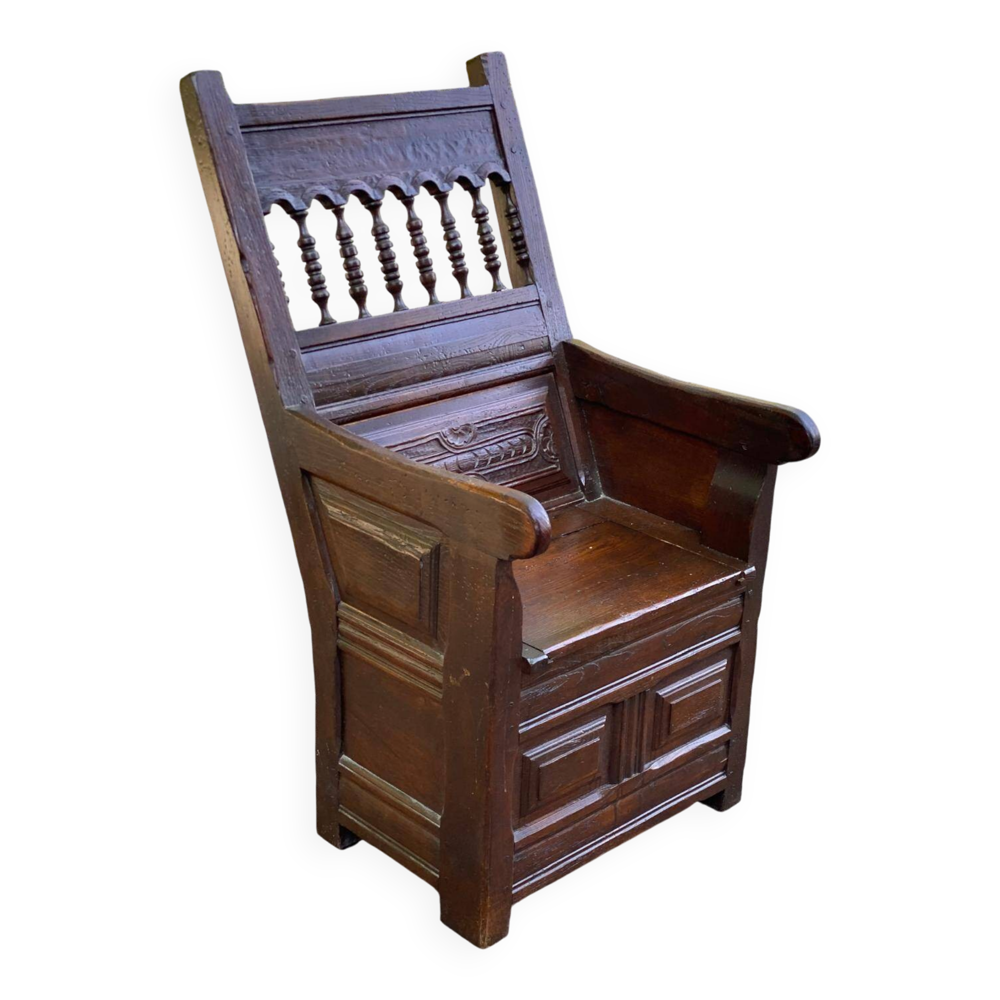19th-century solid wood cathedral armchair