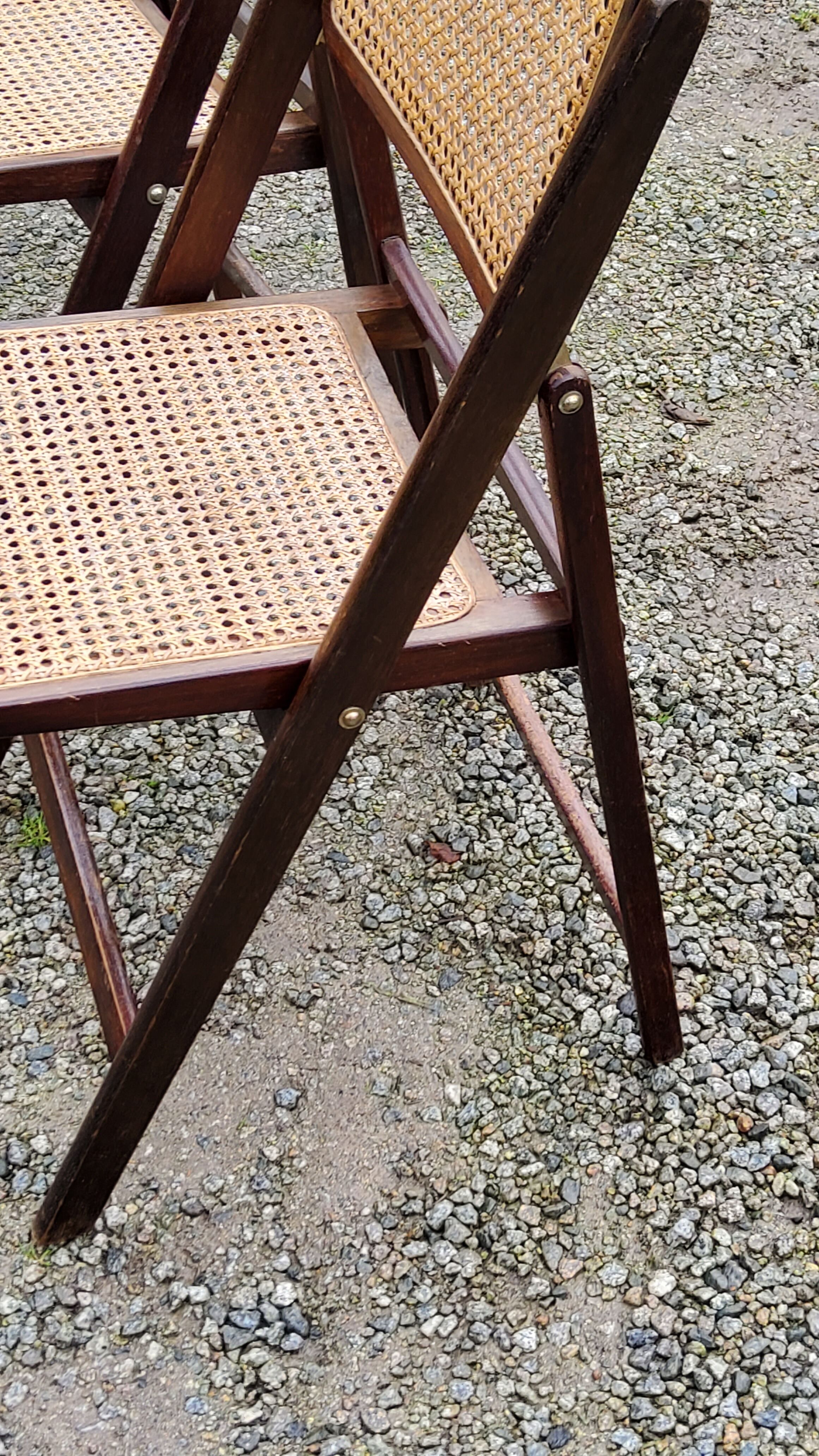 Set of 4 folding chairs wood and canning of the 70s