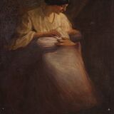 Spanish painting of an interior scene from the 20th century