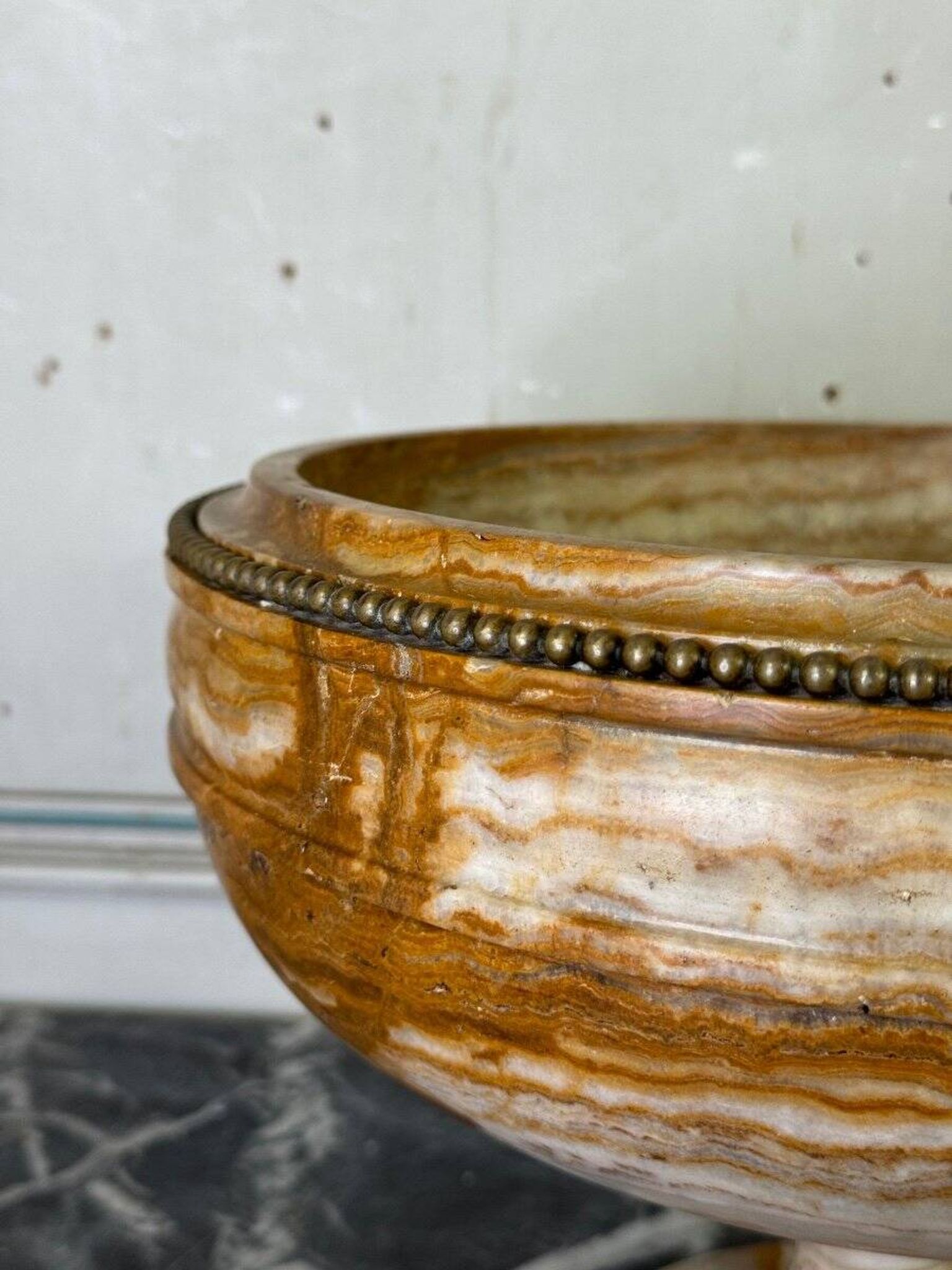 Deep onyx and bronze beaded bowl circa 1900