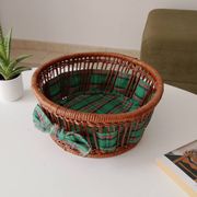 Panier vintage rotin et osier tissu écossais