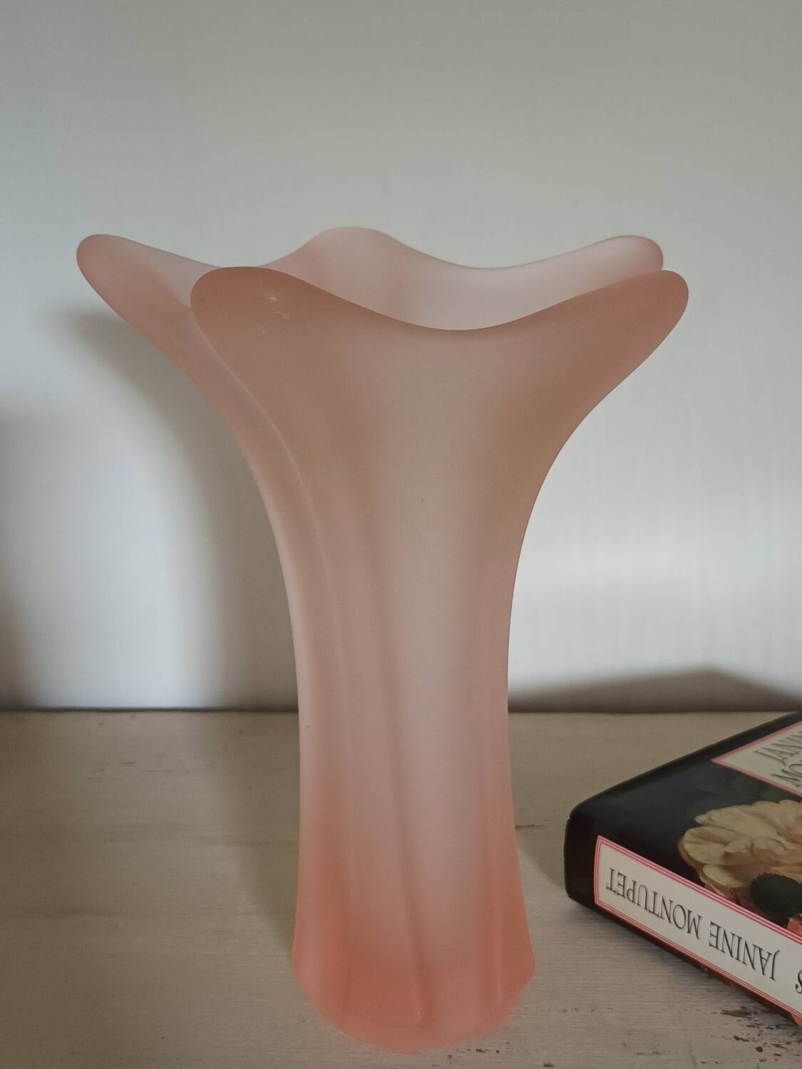 Vintage frosted pink glass corolla vase