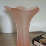 Vintage frosted pink glass corolla vase