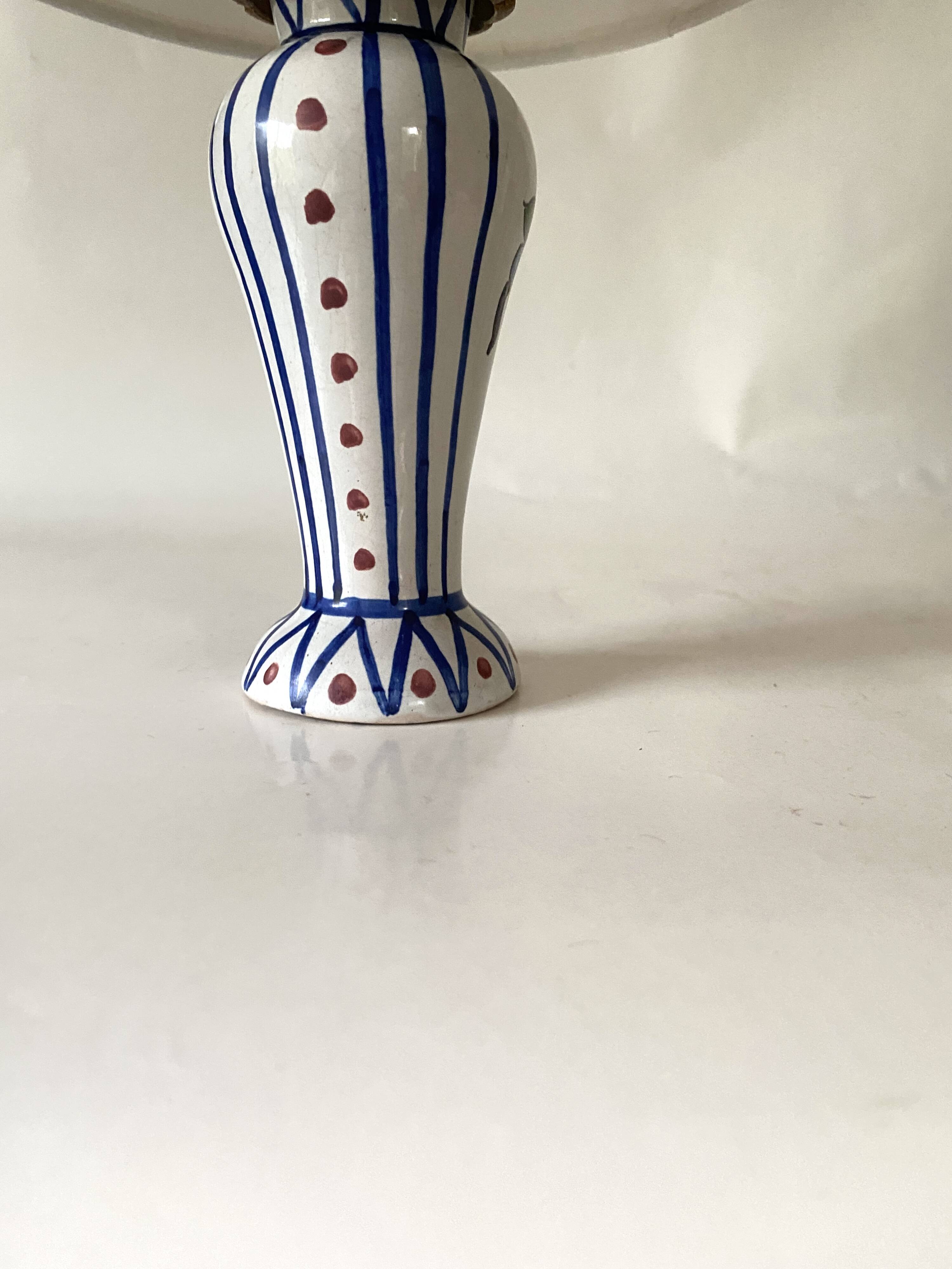 1930 lamp signed Delcourt, fabric cable, lampshade