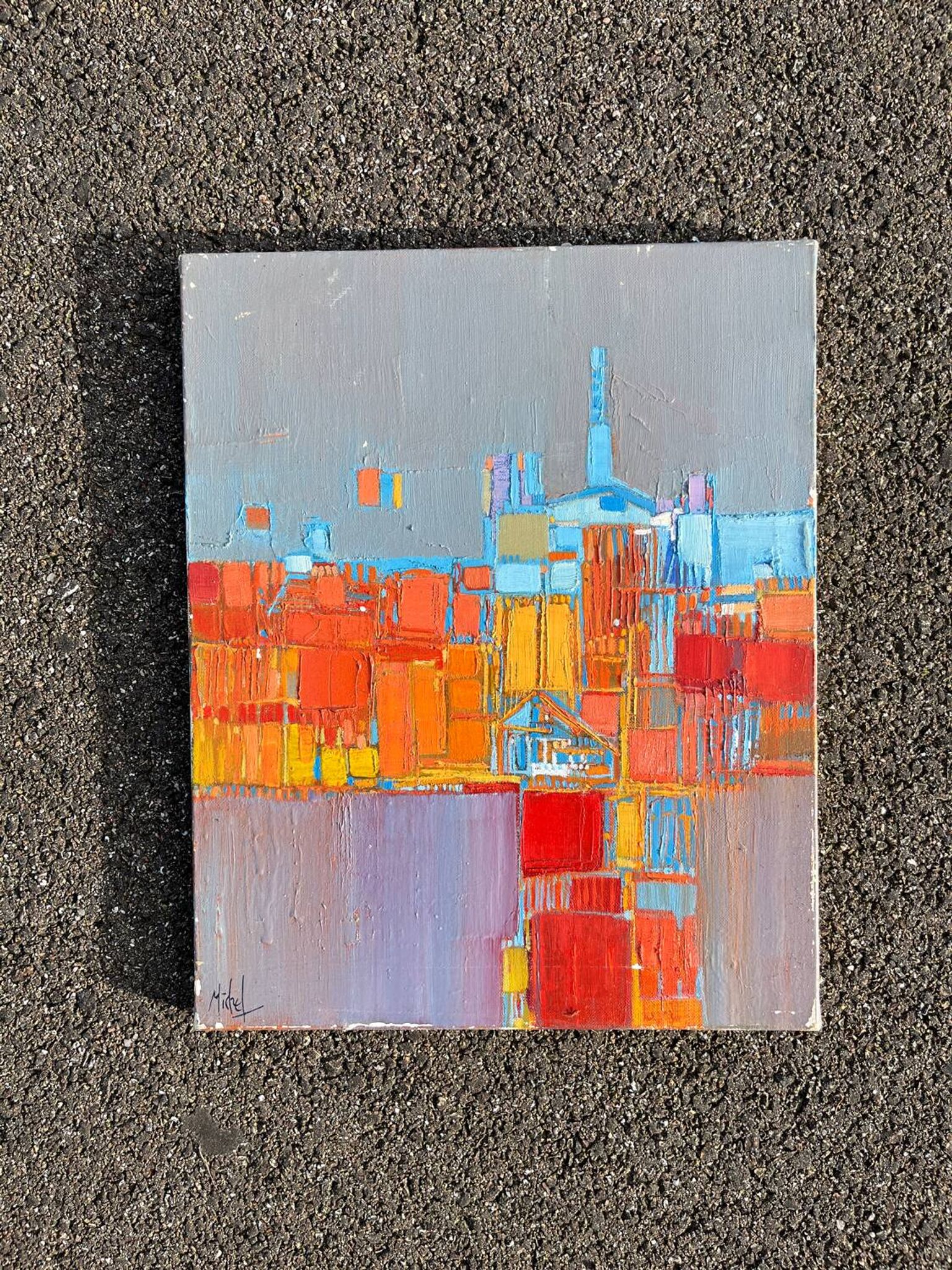 Tableau vintage huile sur toile signée Michel 1987