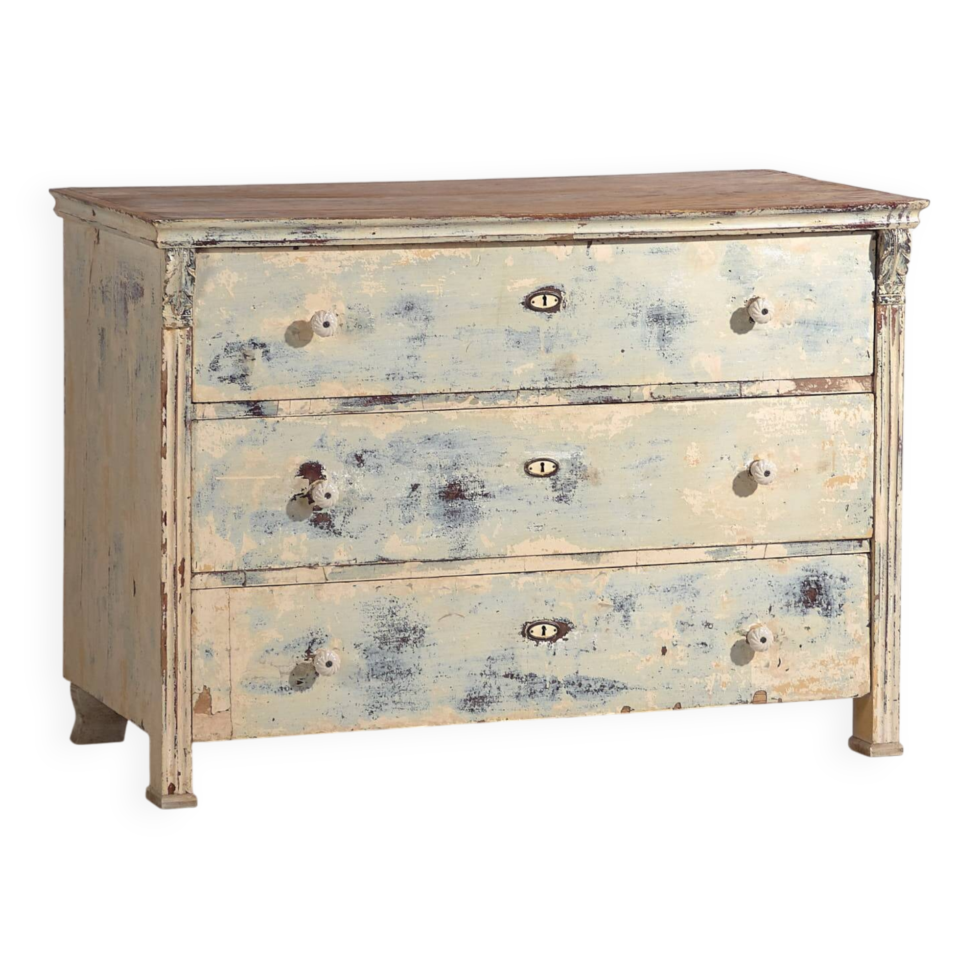 Antique chest of drawers with blue patina (c.1920) #17