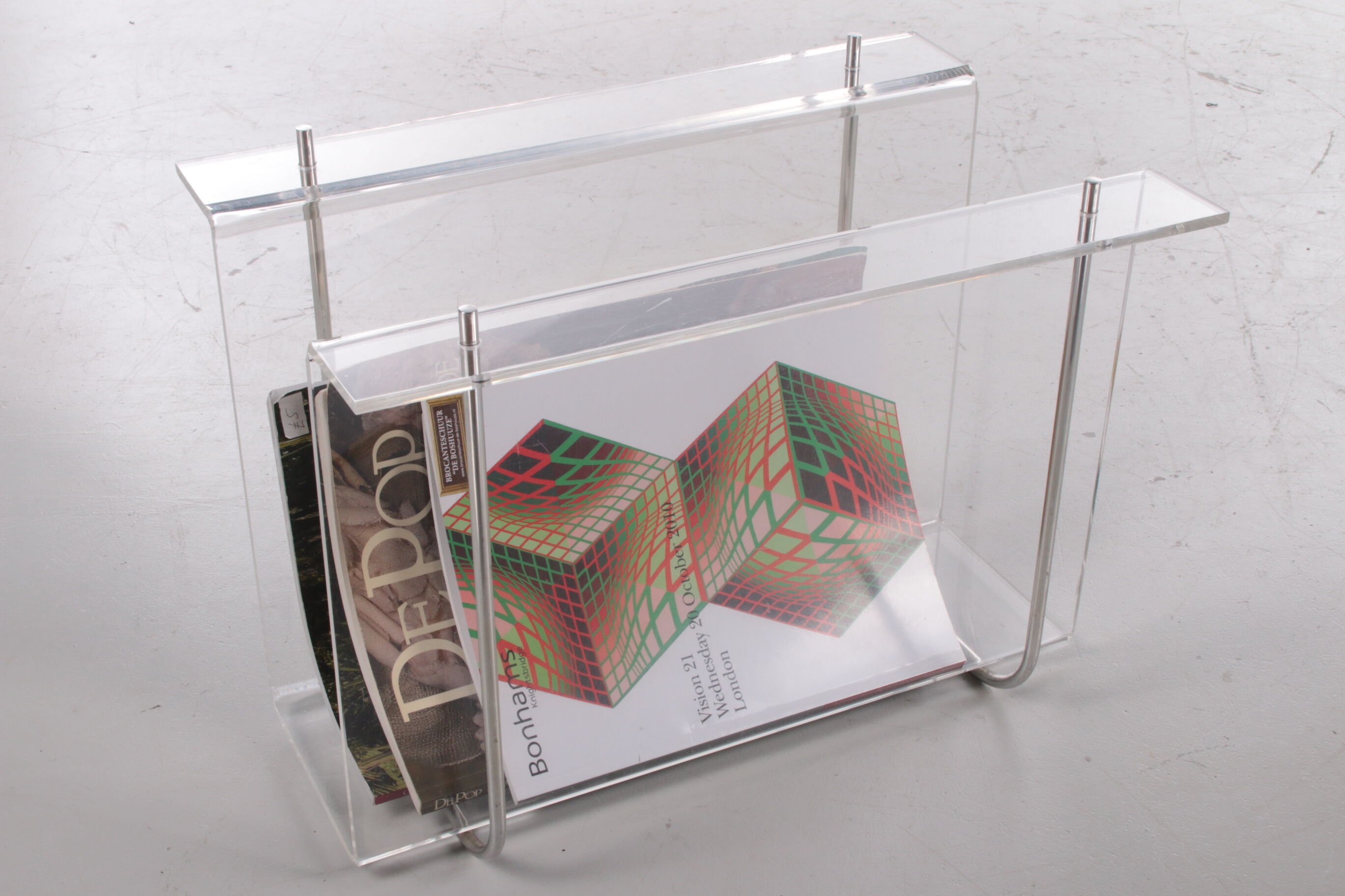 Plexiglass Storage rack with metal accents, 1970