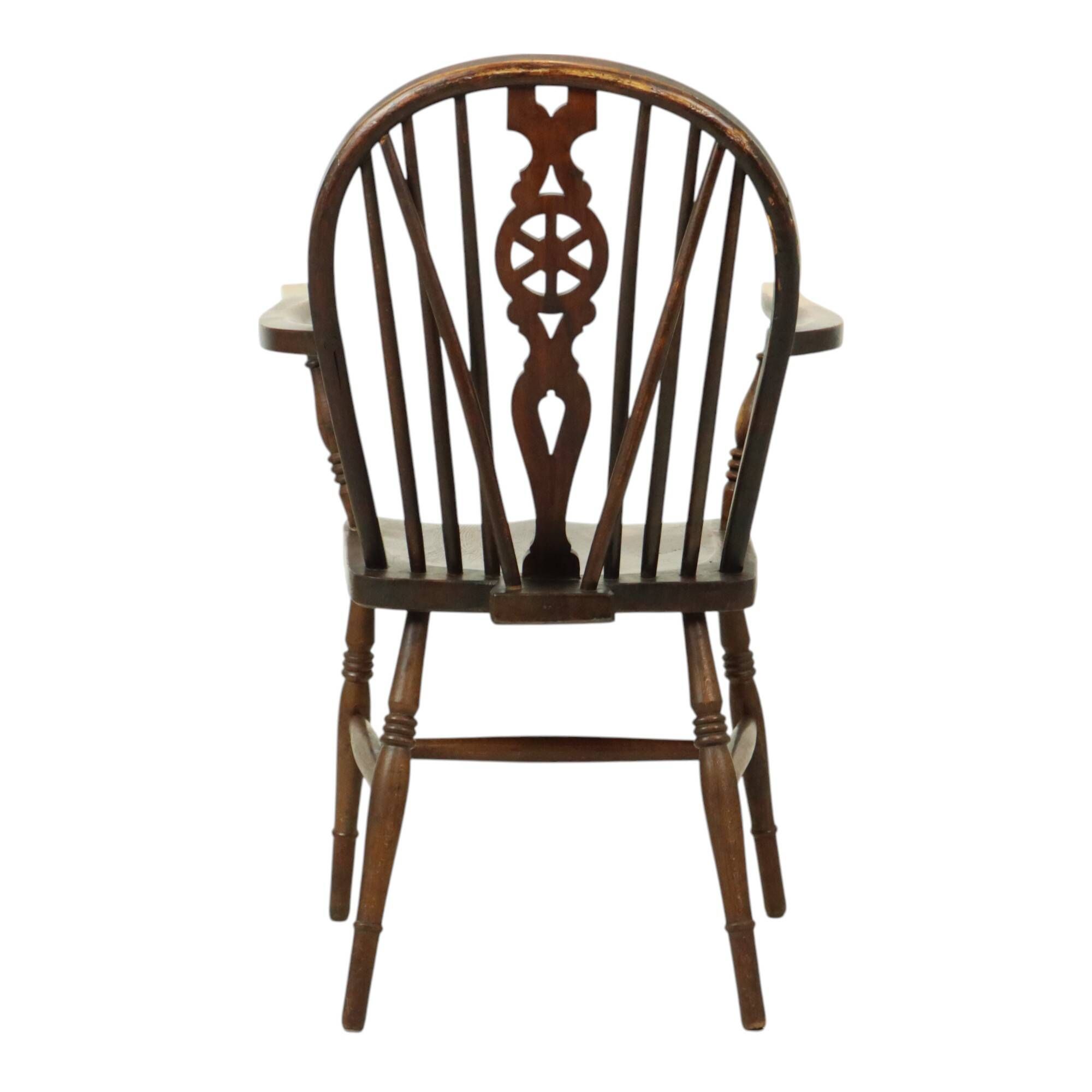 Chaise Windsor ancienne en bois de hêtre et d'orme avec dossier à roulettes, XIXe siècle