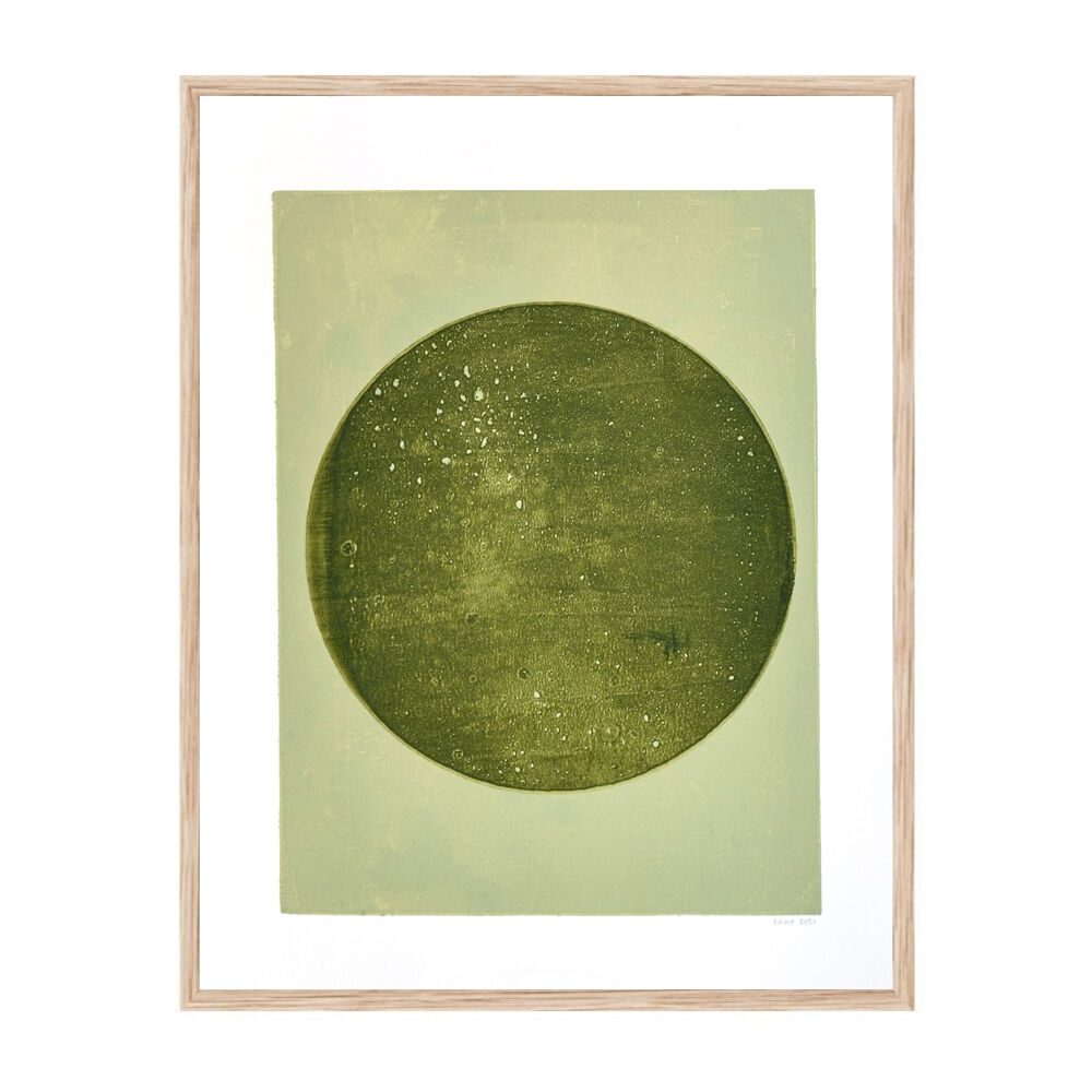 Peinture sur papier 40x50cm illustration Lune Verte signée Eawy