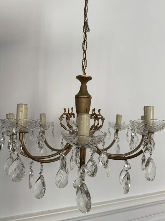 Brass chandelier with crystal drops