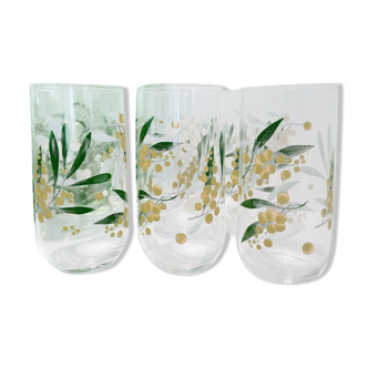Set of 6 glasses decoration mimosas