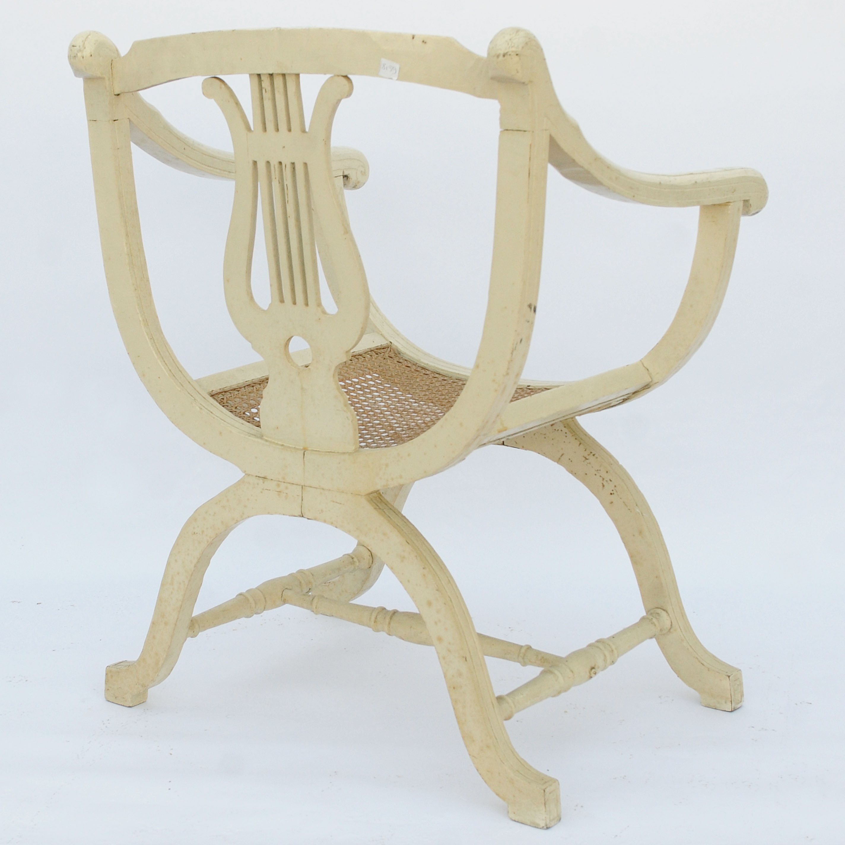 White backed white lyre seated chair canne