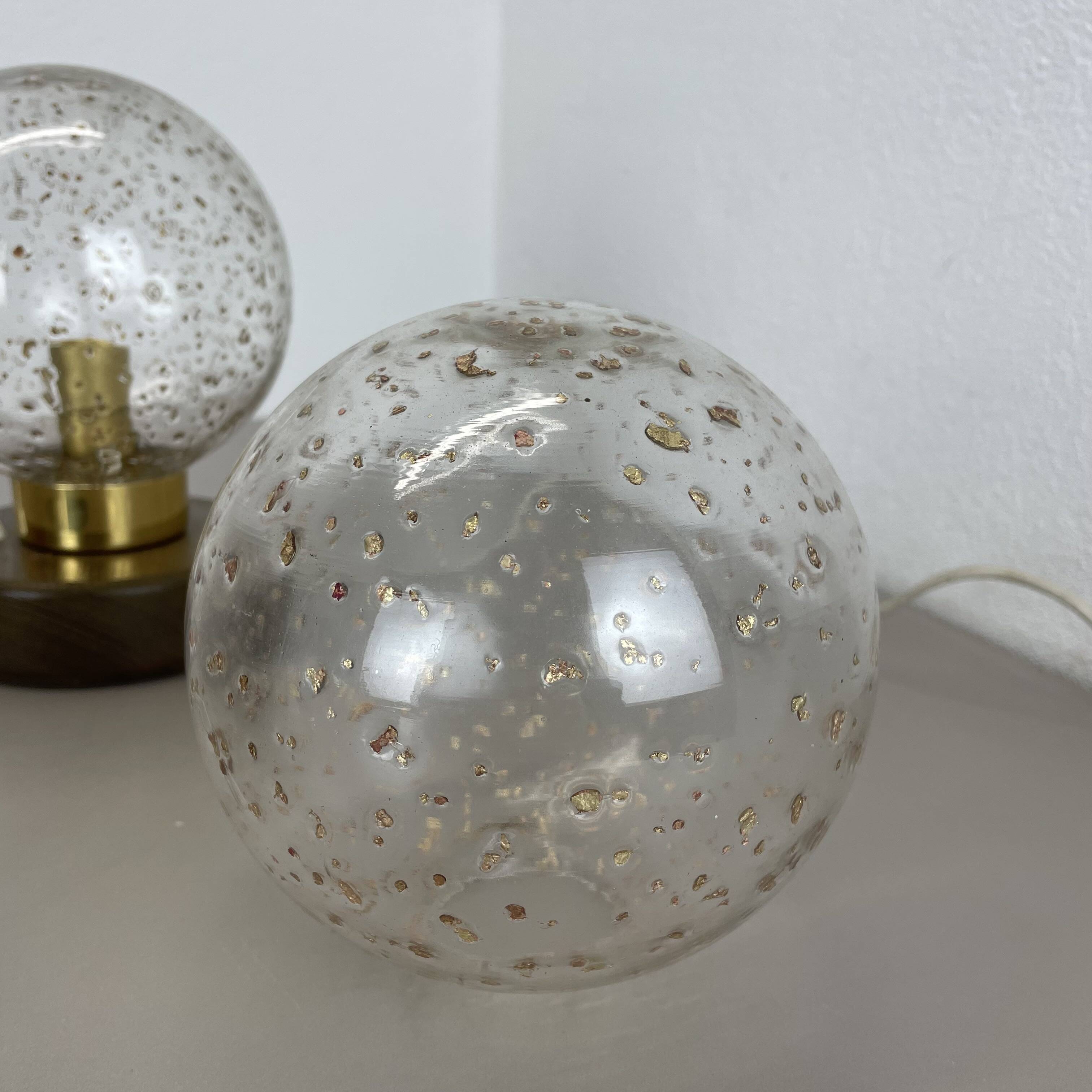 Set of 2 glass ball and oak Wooden Table Lights by Temde Lights, Germany 19