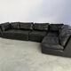Vintage black leather modular sofa, 1970s