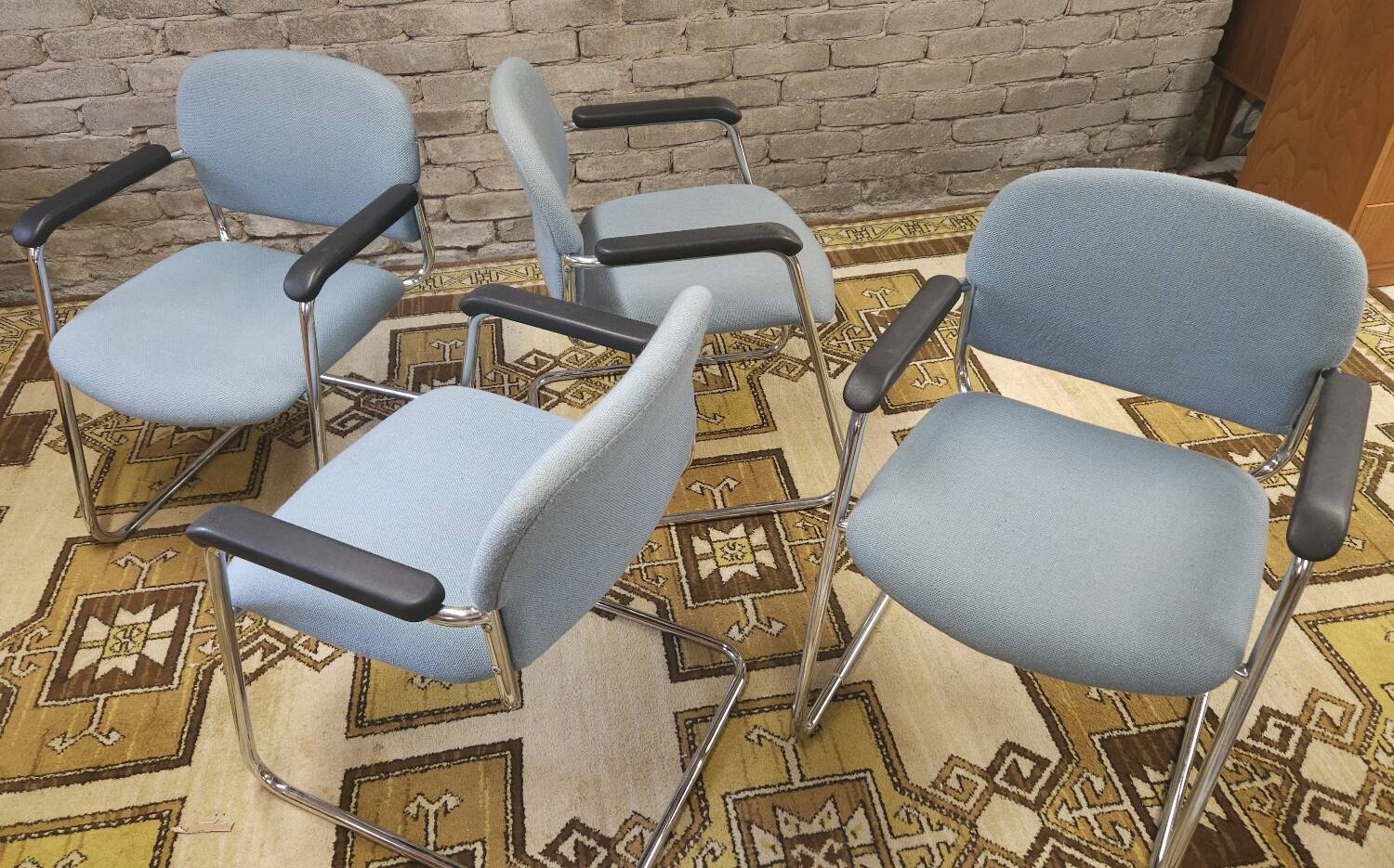 Set of 4 drabert armchairs with chrome legs, 1980