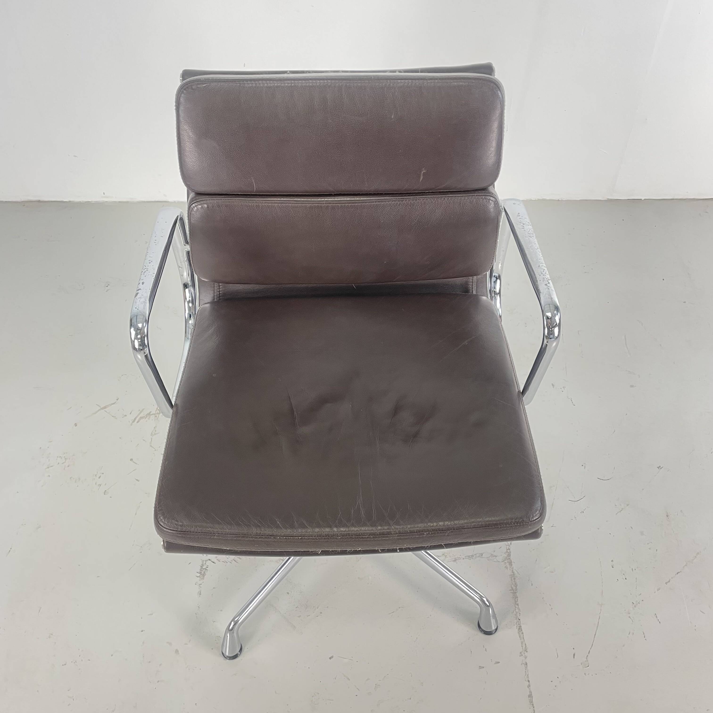 Eames brown leather EA 208 Soft Pad Group chair made by Vitra for Herman Miller