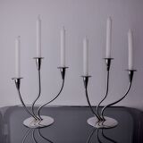 Pair of art deco candlesticks in stainless steel 3 flames, Spain, 1970