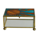 Blue and orange vintage jewellery box in 70s bohemian chic stained glass