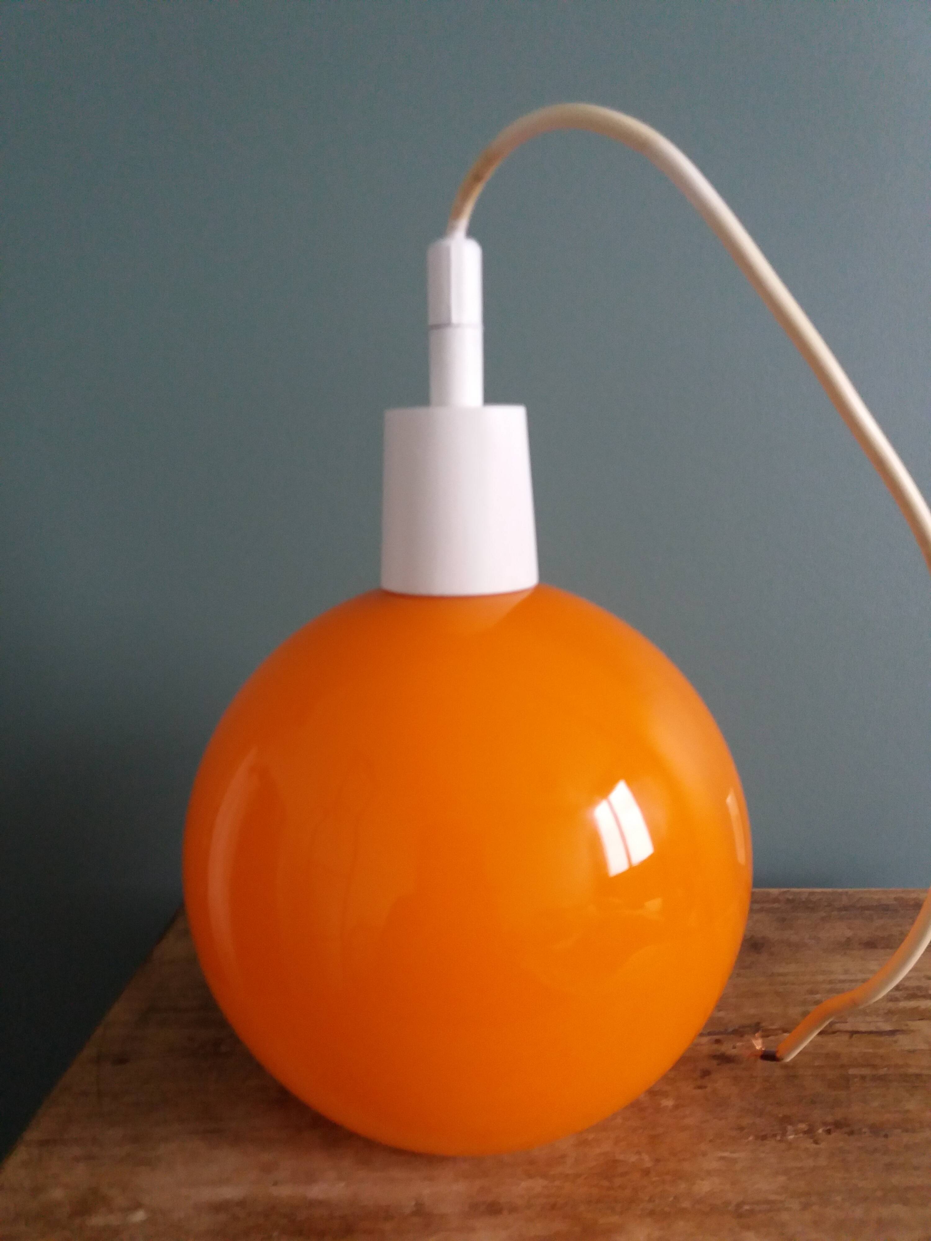 70s space age orange glass globe ball pendant light