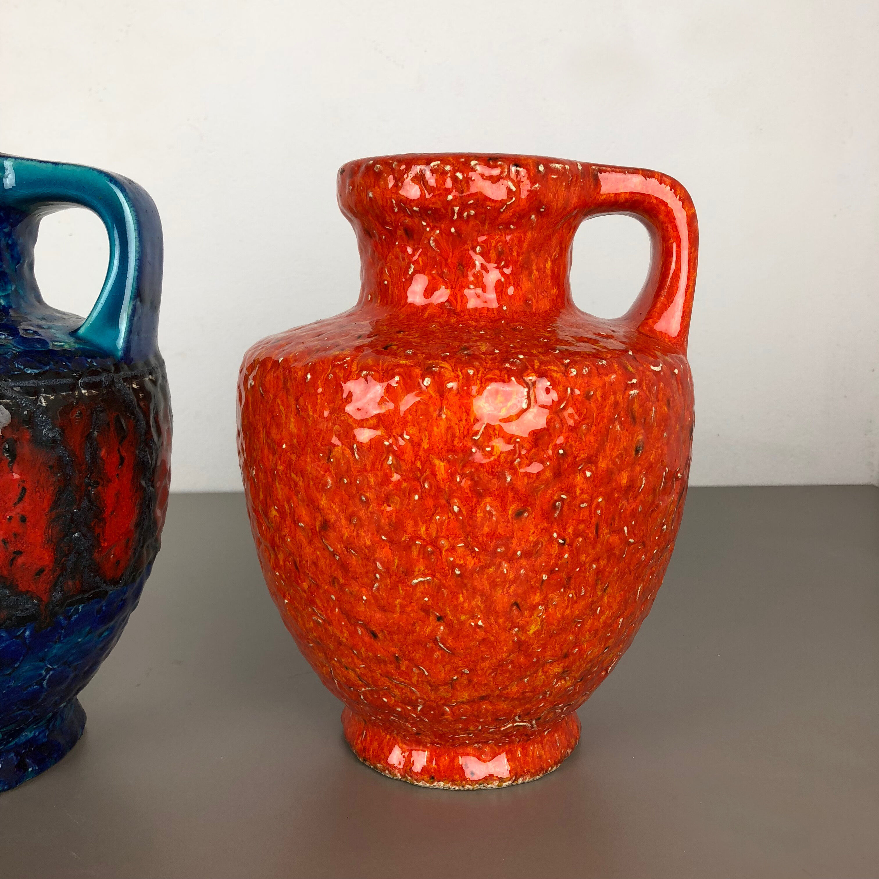 Set of 2 Multi-Color Fat Lava Op Art Pottery Vase Made Bay Ceramics, Germany