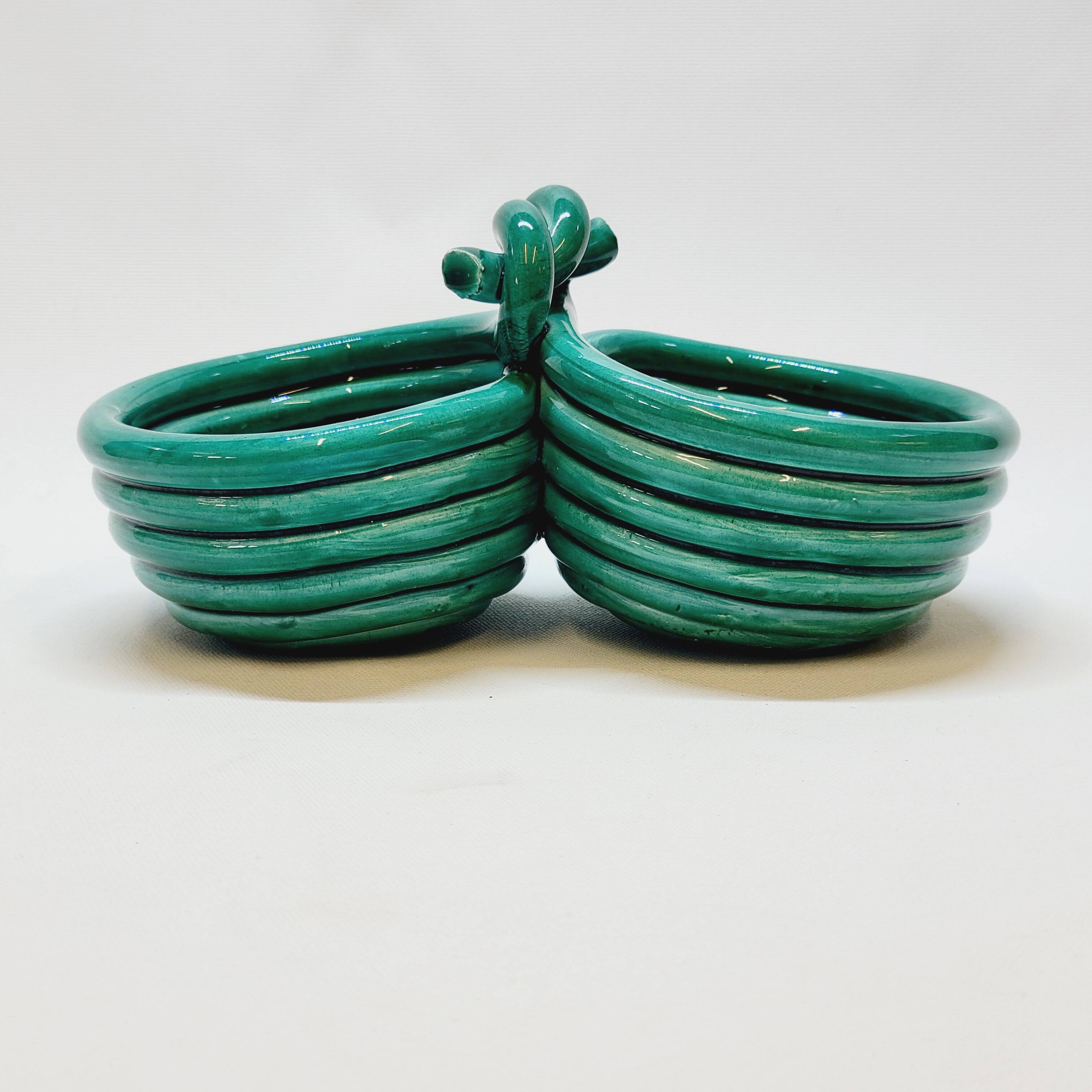 Double coupelle en céramique turquoise vallauris a m vintage