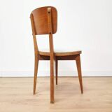 Set of 4 60s chairs in wood and white skai