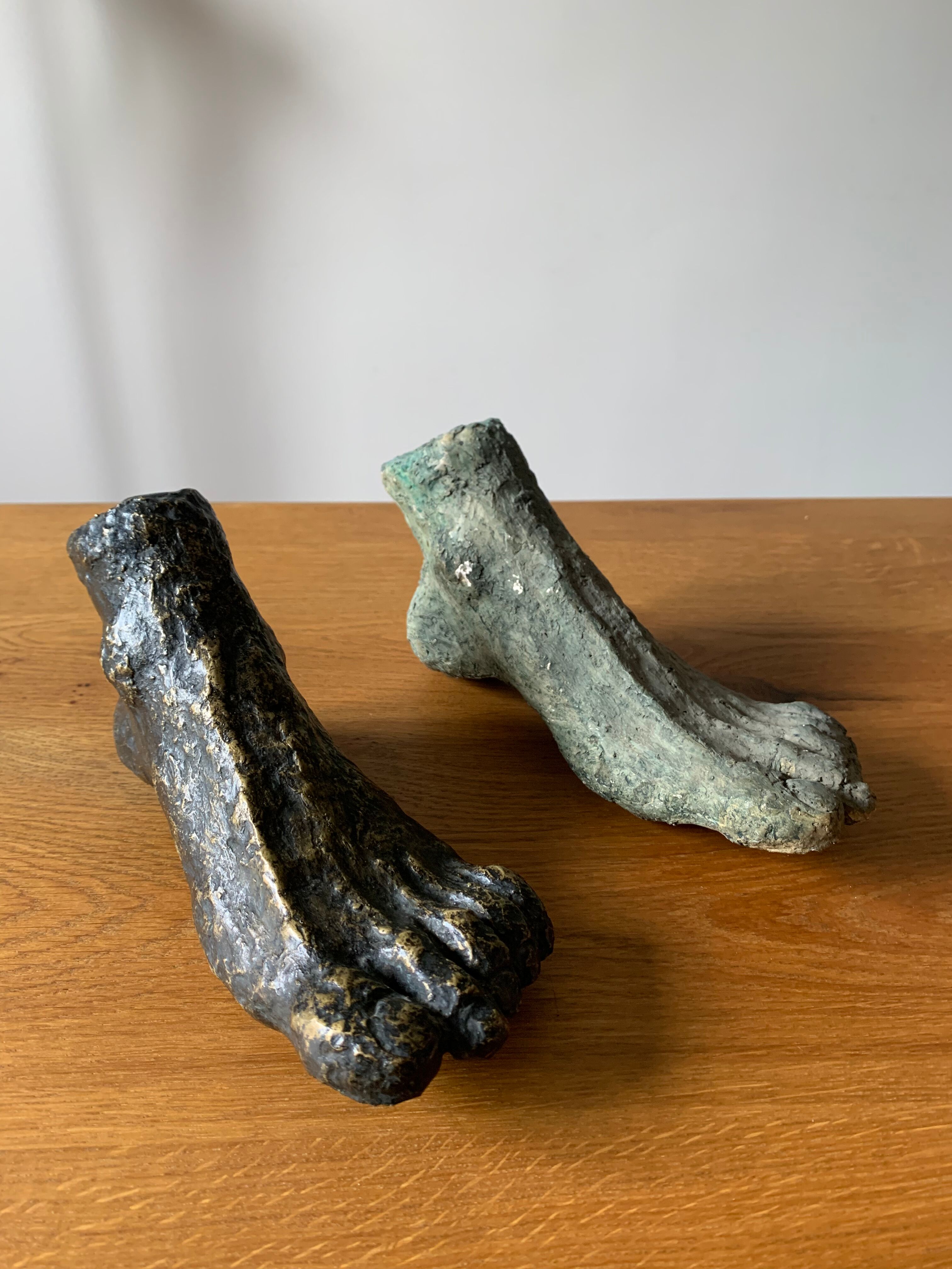 Bronze foot signed S. Gronnier and its plaster print