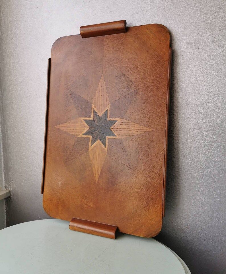 Vintage tray in wooden marquetry 1970