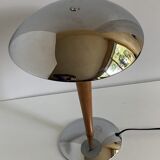 Mushroom design lamp chrome / Beech wood - Netherlands - 1980