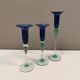 Royal Copenhagen set of 3 candle holders, model Harlequin in blue/turquoise glass.