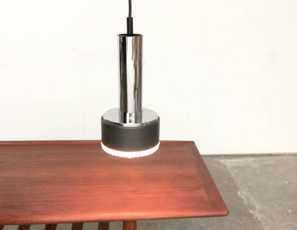 Suspended glass and chrome chandelier model P105 from the 1960s in German Space Age style by Staff, set of 2.