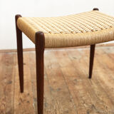Danish midcentury walnut stool, model 80A by Niels O. Møller with papercord seat