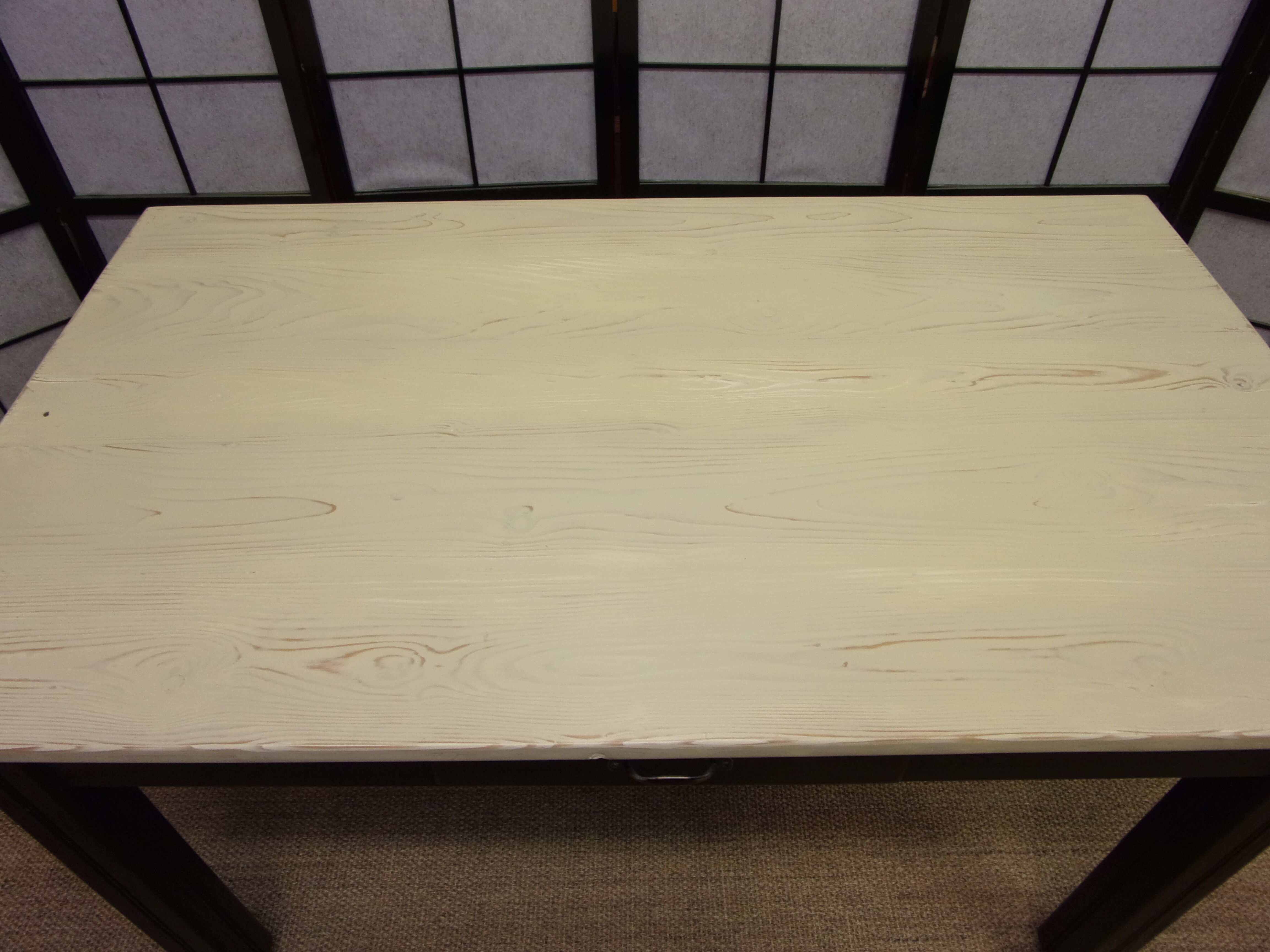 Farm table, dining, oak and pine patinated black and pale yellow