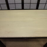 Farm table, dining, oak and pine patinated black and pale yellow