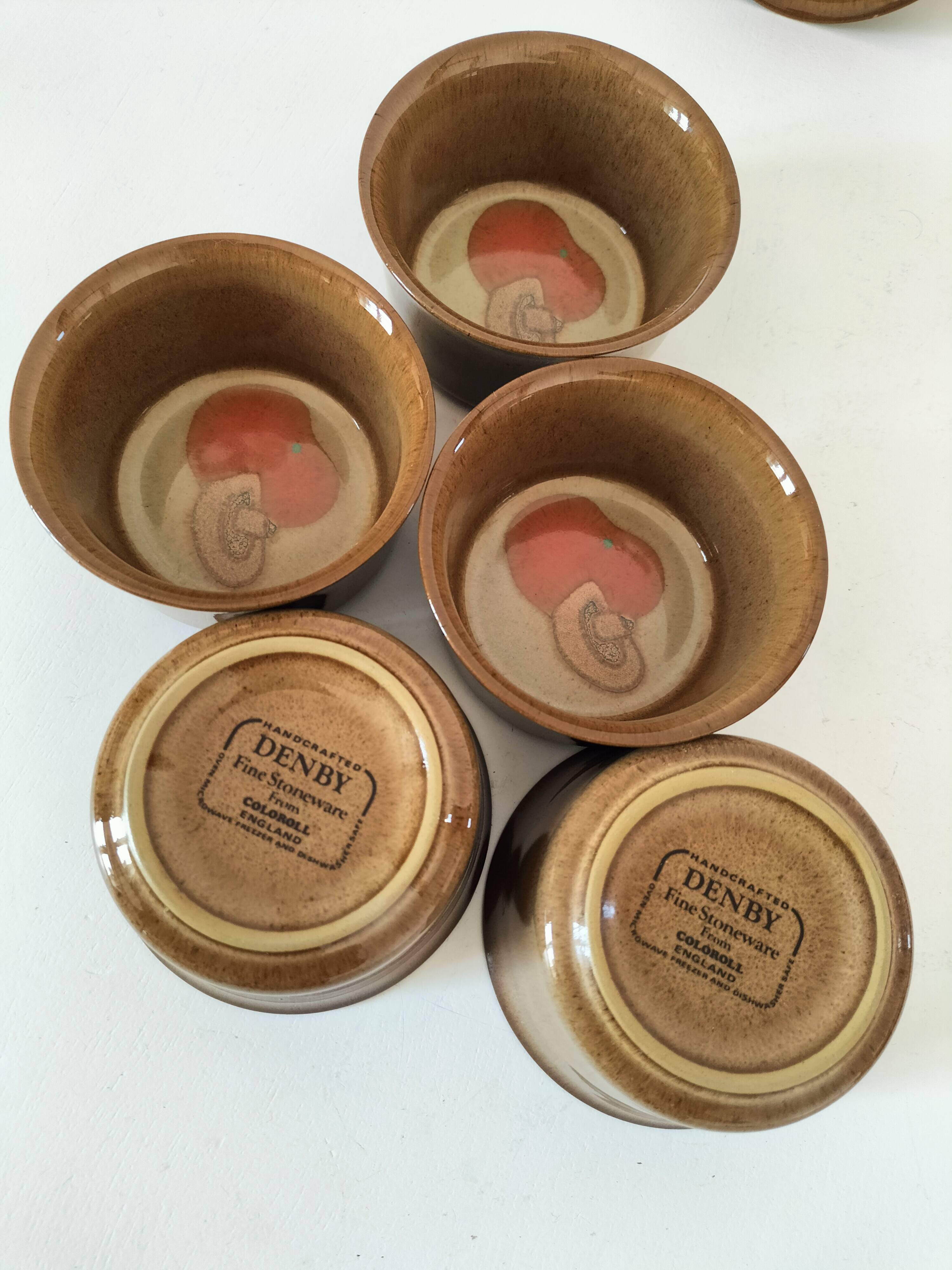 6 Denby stoneware ramekins with mushroom design - 1970s
