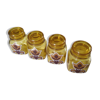 Set of 4 seventies glass jars