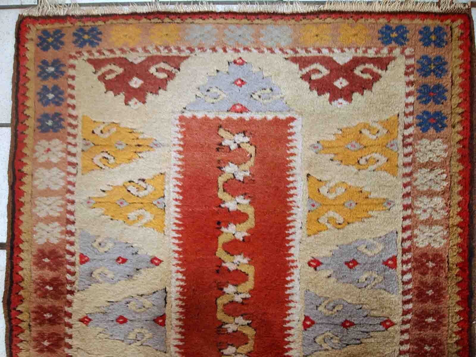 Vintage Turkish Melas handmade carpet 76cm x 267cm 1950s, 1C689