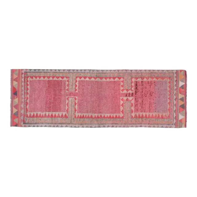 Tribal Turkish Vintage Runner, Pink Purple Handmade Oushak Runner 95x304