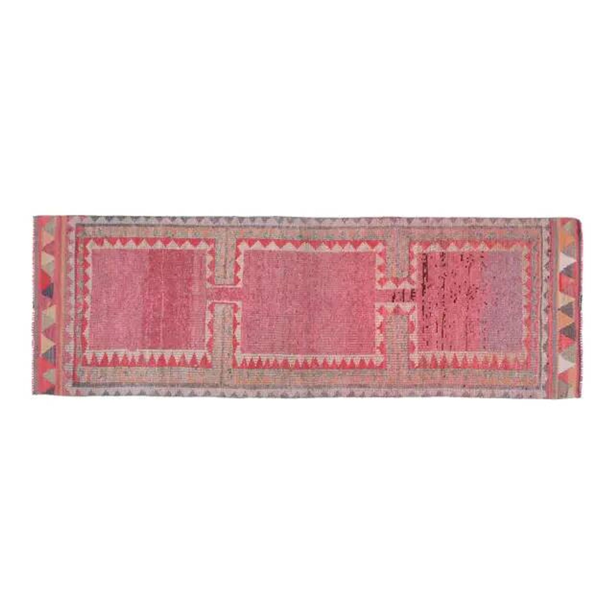 Tribal Turkish Vintage Runner, Pink Purple Handmade Oushak Runner 95x304