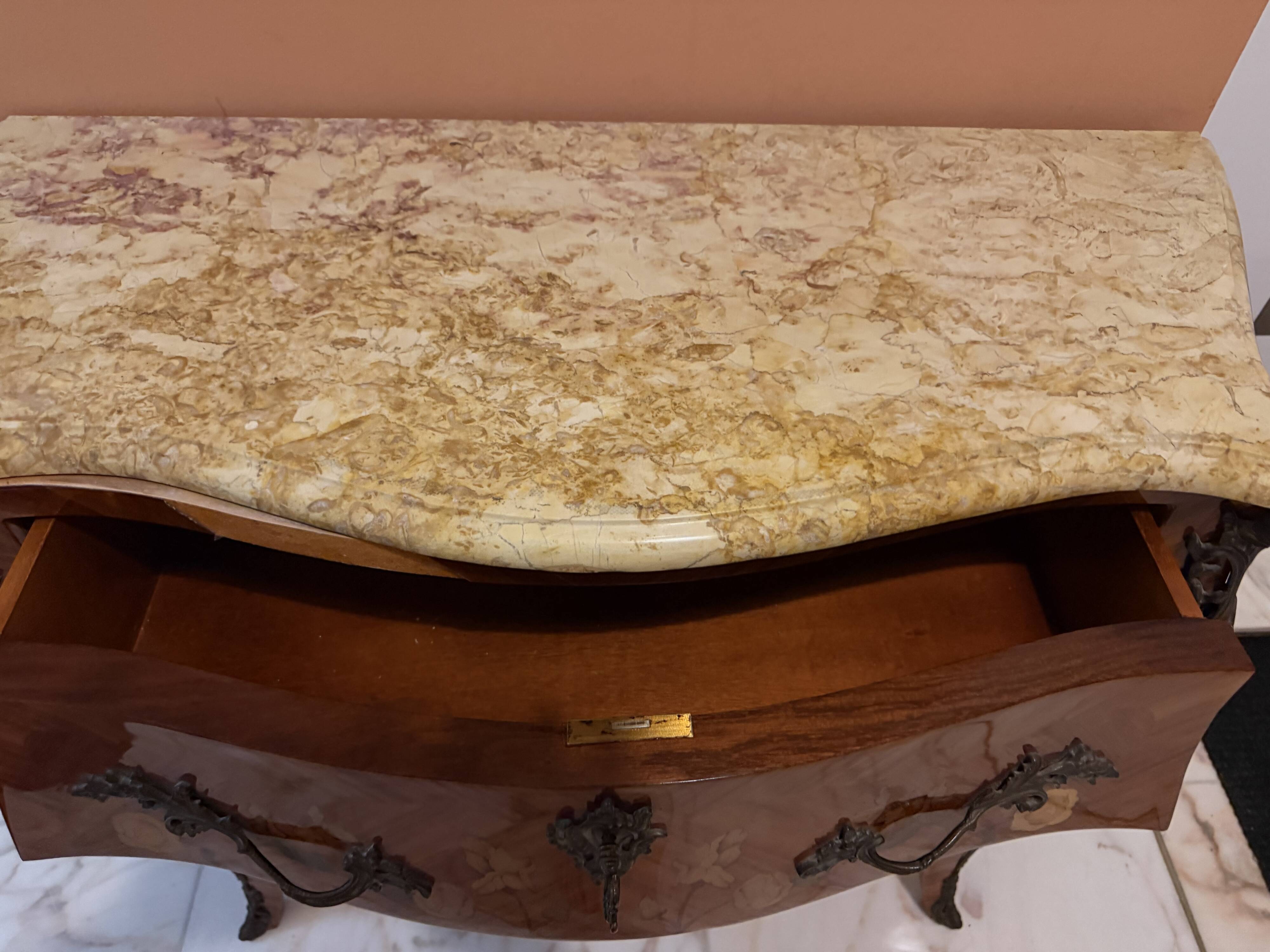 "Du Barry" commode in marquetry, marble top