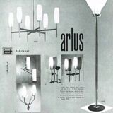 Arlus pair of wall sconces in gilt bronze and opaline glass, 1950