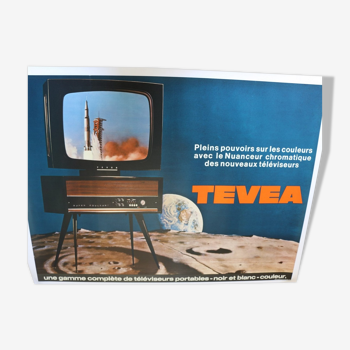 Affiche horizontale tv set télé Tevea lune moon fusée apollo 1969