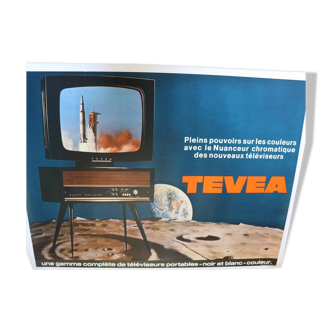 Affiche horizontale tv set télé Tevea lune moon fusée apollo 1969