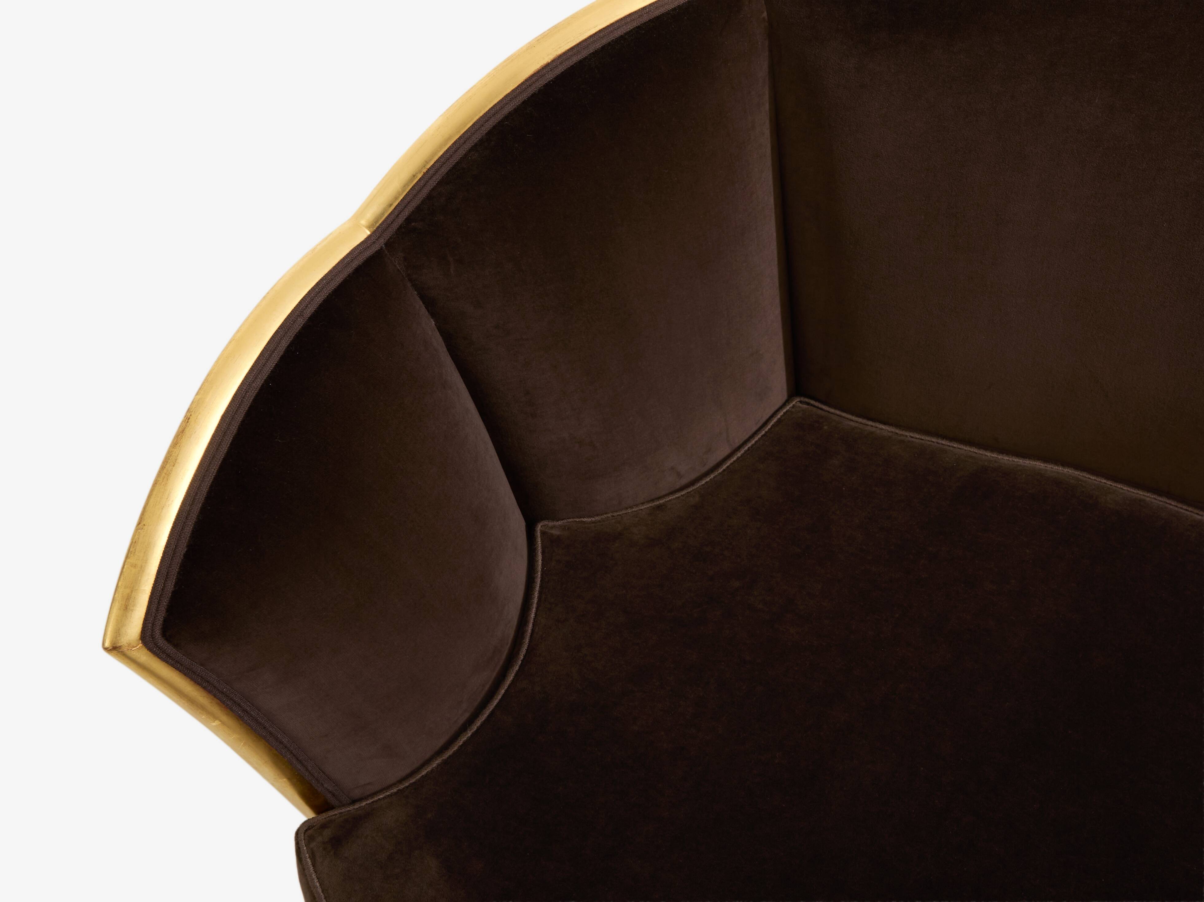 Maurice Dufrène gilded wood bench with brown velvet 1925